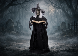 Hexe mit Zauberbuch Halloween Deko