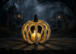 Knochenkürbis mit flackerndem Licht 10cm Halloween Deko
