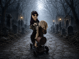 Mädchen auf Pony Halloween Deko Animatronic