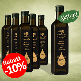 2026 Neue Ernte - 6-er Sparpaket Shkalla Natives Olivenöl - 3 Liter (6x Glasflaschen x 0,5 Liter)