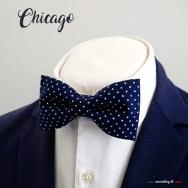 Noeud papillon bleu à pois blanc "Chicago"