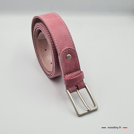 Ceinture en cuir rose pivoine - fabrication artisanale (Pays de Loire)