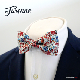 Noeud papillon fleuri rouge et bleu "Turenne"