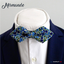 Noeud papillon liberty bleu "Mirmande" - forme en pointe