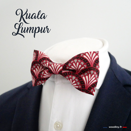 Noeud papillon rouge et bordeaux, motif éventails "Kuala Lumpur"