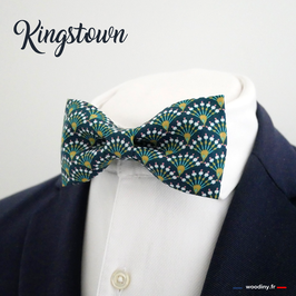 Noeud papillon bleu motif éventail "Kingstown"