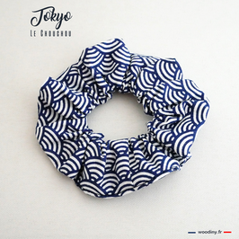 Chouchou bleu motif japonais vagues "Tokyo"