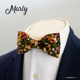 Noeud papillon liberty vert rouge et jaune "Marly"