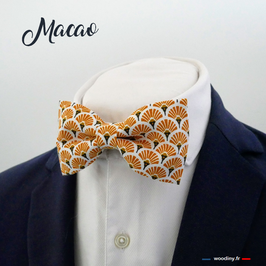 Noeud papillon motif éventail orangé "Macao"