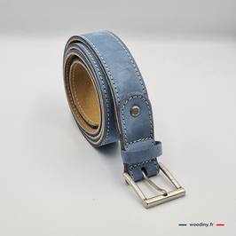 Ceinture en cuir bleu ciel - fabrication artisanale