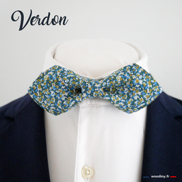 Noeud papillon bleu vert "Verdon" - forme en pointe