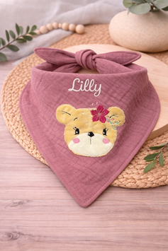 Musselintuch bestickt personalisiert Boho Bär