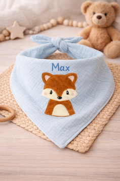 Musselintuch bestickt personalisiert Fuchs