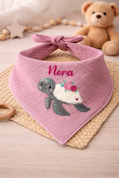 Musselintuch bestickt personalisiert Boho Schildkröte