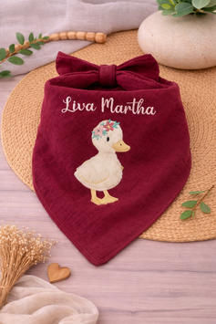 Musselintuch bestickt personalisiert Boho Ente