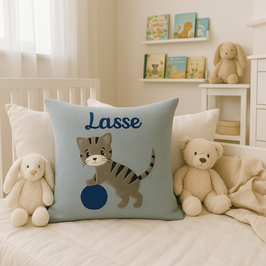 Personalisiertes Kissen Katze mit Ball