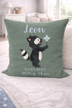 Personalisiertes Kissen Waschbär