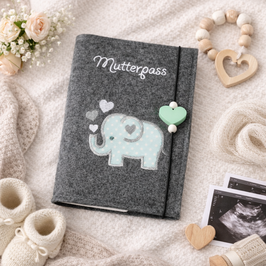 Mutterpasshülle dunkelgrau Elefant mint
