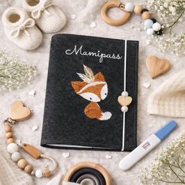 Mutterpasshülle dunkelgrau Boho Fuchs