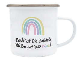 Emailletasse  "Bunt ist die schönste Farbe weit und pride"