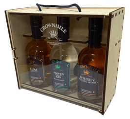 Holzkassette mit Acrylglas-Tür für 3 Stk. 0,35 Liter Flaschen