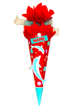 Schultüte Delfin rot türkis