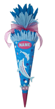 Schultüte Delfin mittelblau türkis flieder pink