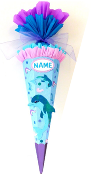 Schultüte Delfin hellblau flieder