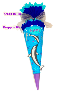 Schultüte Delfin mittelblau grau lila