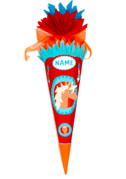 Schultüte Pferd rot blau orange