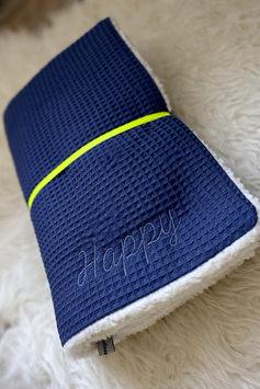 HDW/ Waffelpique dklblau neongelb Gummiband