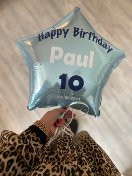 13/ Ballon personalisiert Geburtstag hellblau metallic/dklblau