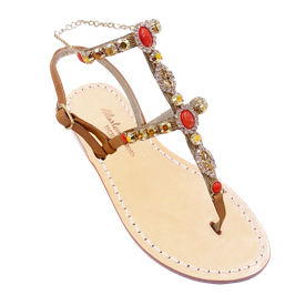 Sandali gioiello modello "Indaco" colore corallo.