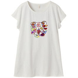 ラディカ・クマーリちゃんデザイン「象と花」ミニ丈Tシャツワンピース・レディース（Mサイズ ）バニラホワイト