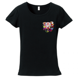ラディカ・クマーリちゃんデザイン「象と花」rucca 6.2oz CVCフライス Tシャツ（レディース）ブラック