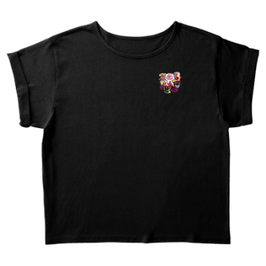 ラディカ・クマーリちゃんデザイン「象と花」TRUSS ロールアップTシャツ（レディース）ブラック