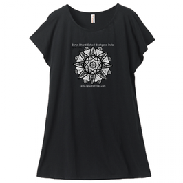スシャント君デザイン「蓮の花」ミニ丈Tシャツワンピース・レディース（Mサイズ ）ブラック（文字あり、学校名・HP）