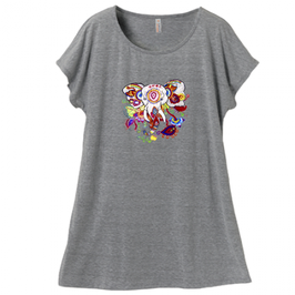 ラディカ・クマーリちゃんデザイン「象と花」ミニ丈Tシャツワンピース・レディース（Mサイズ ） グレイ