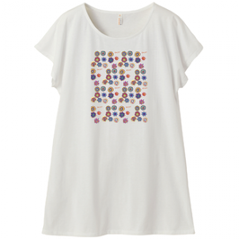 ショバ・クマーリちゃんデザイン「花」ミニ丈Tシャツワンピース・レディース（Mサイズ ）バニラホワイト