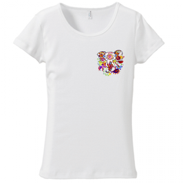 ラディカ・クマーリちゃんデザイン「象と花」rucca 6.2oz CVCフライス Tシャツ（レディース）ホワイト