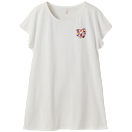 ラディカ・クマーリちゃんデザイン「象と花」ミニ丈Tシャツワンピース・レディース（Mサイズ ）バニラホワイト