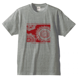 シワ二・クマーリちゃんデザイン「花」シルクスクリーン　Ｔシャツ　グレイ