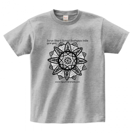 スシャント君デザイン「蓮の花」printstar ヘビーウェイトTシャツ　グレイ（文字あり、学校名・HP）