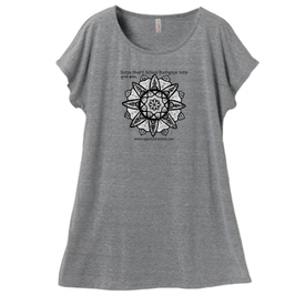 スシャント君デザイン「蓮の花」ミニ丈Tシャツワンピース・レディース（Mサイズ ）グレイ（文字あり、学校名・HP）