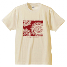 シワ二・クマーリちゃんデザイン「花」シルクスクリーン　Ｔシャツ　ナチュラル