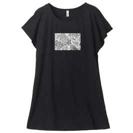 ディワーカル君デザイン「草と花」ミニ丈Tシャツワンピース・レディース（Mサイズ ）ブラック