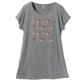 ショバ・クマーリちゃんデザイン「花」ミニ丈Tシャツワンピース・レディース（Mサイズ ）グレイ