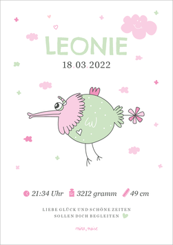 Geburtsdaten-Bild | Propellervogel | grün-rosa
