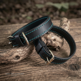 Leder Halsband Classic Schwarz - Türkis
