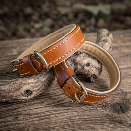 Leder Halsband Classic gepolstert Cognac-Natur